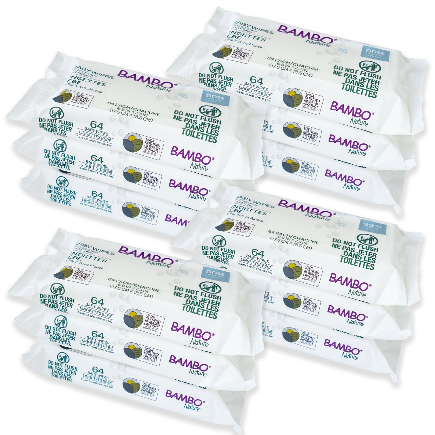 Award Winning Baby Wipes –  Bambo Nature 99% Water Wipes - USDA Certified, BIOBASED