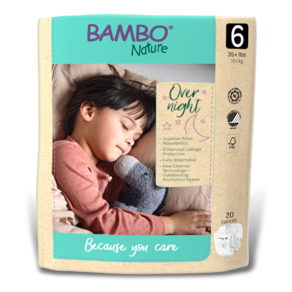 Hypoallergenic, Totally Chlorine-Free, Skin Friendly, Overnight Diapers [variant:Size 6]