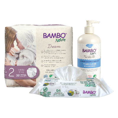 Bambo Nature baby product bundle including diapers, wipes, and baby skincare